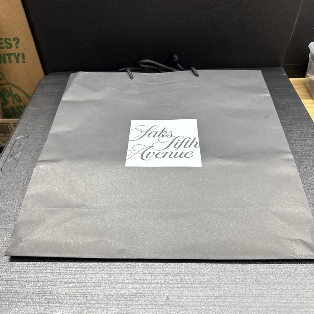 Saks Fifth Avenue Signature Paper Black Shopping Bag Rope Handle 17